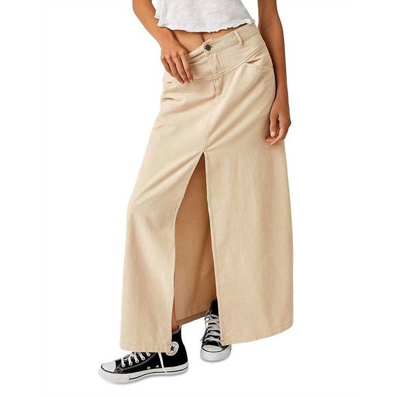 NEW FREE PEOPLE come as you are cord maxi skirt in beige - Picture 1 of 3